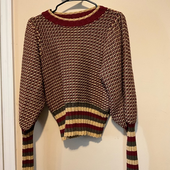 Ramy Brook Sweaters - Striped Maroon and Beige Women's Sweater
